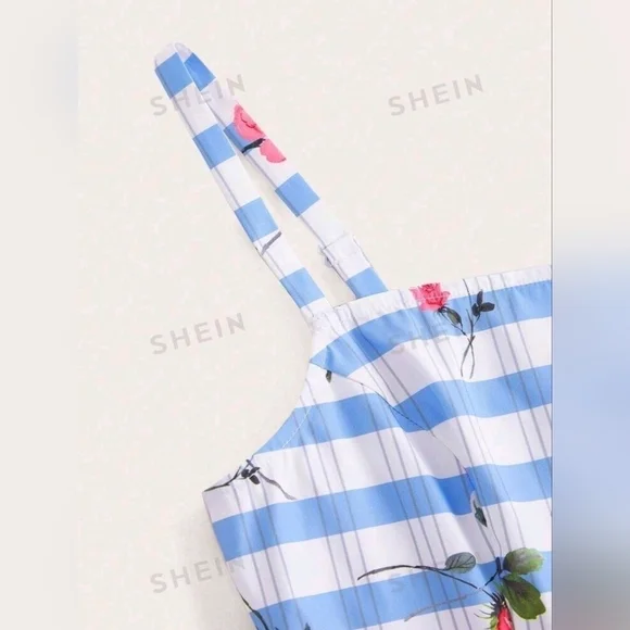 SHEIN DECDS Women'S Striped Flower Printed Cami Dress Size Medium - Picture 3 of 4